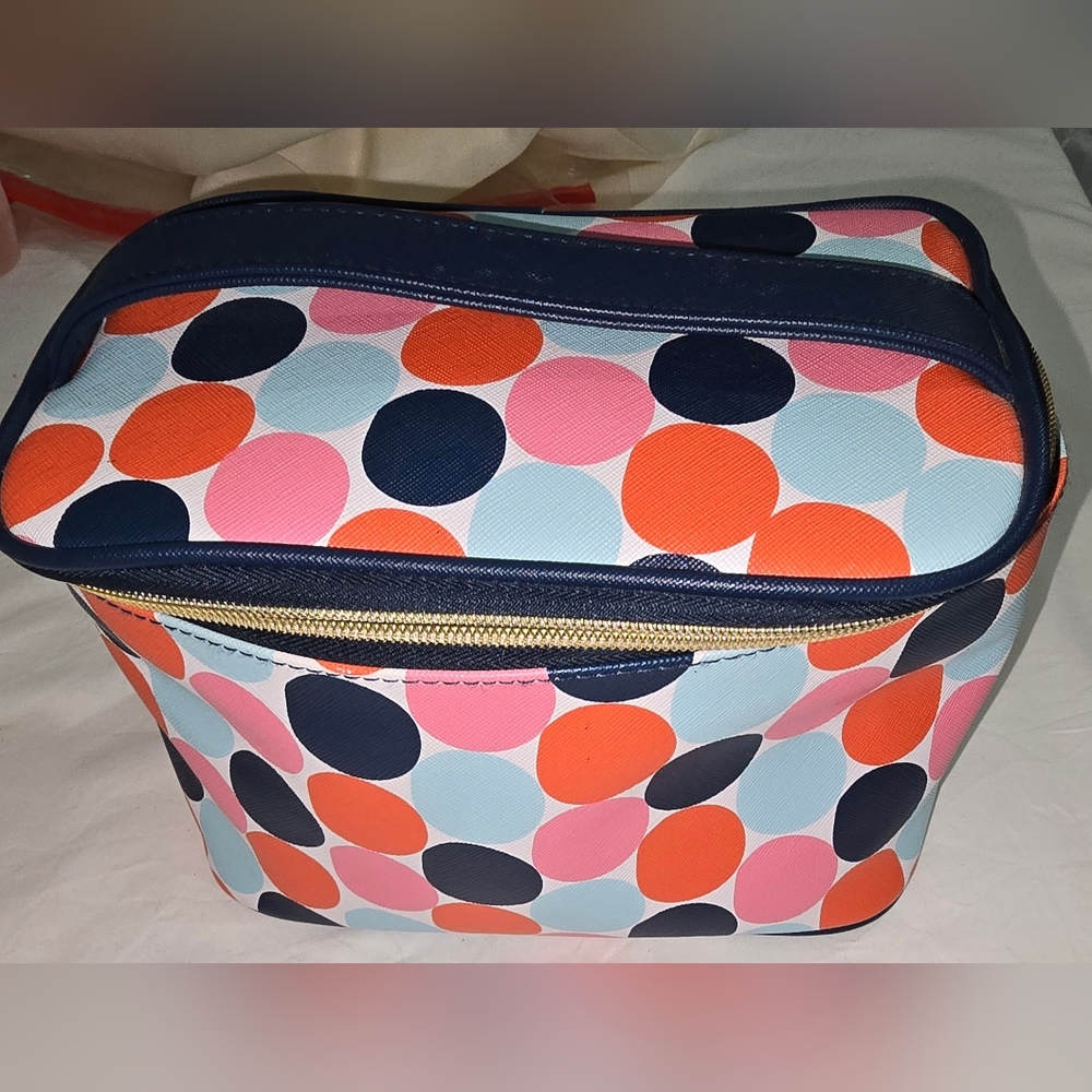 Dabney Lee Navy, Pink, and Orange Polka Dot Cosmetic Bag